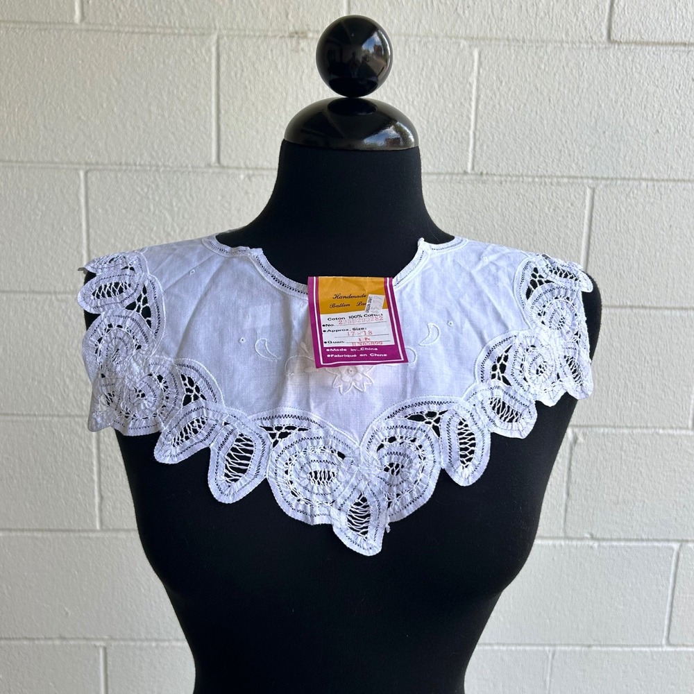 Vintage Handmade White Batten Lace Collar NWT 100% Cotton Detachable Whimsigoth